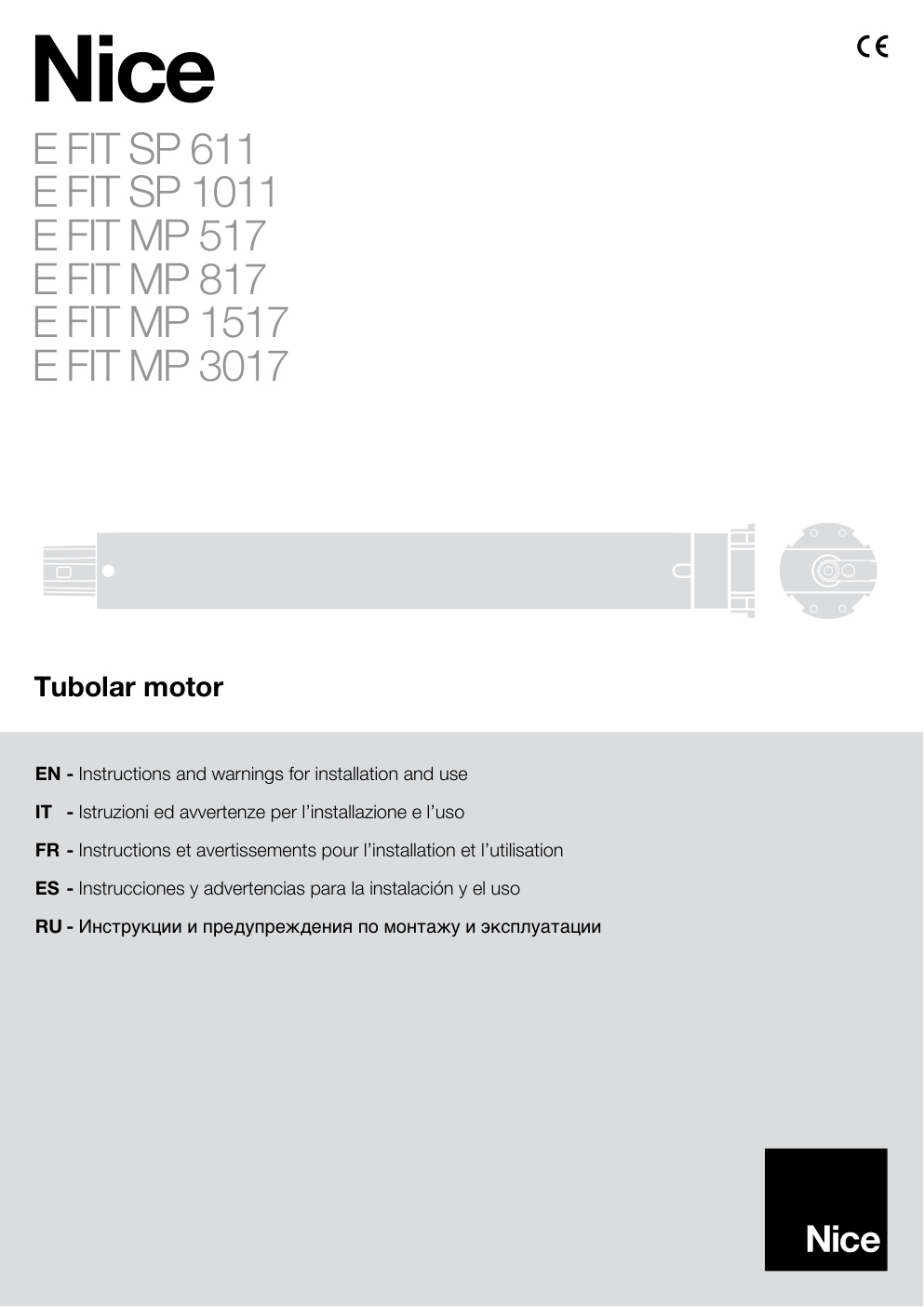 Première page de NICE E FIT SP 611 E FIT SP 1011 EN