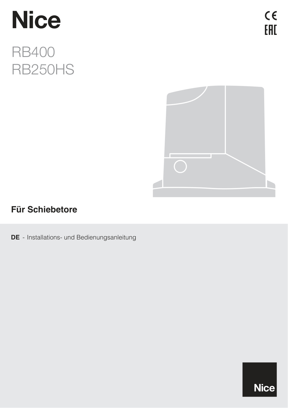 Première page de NICE RB400 RB250HS DE