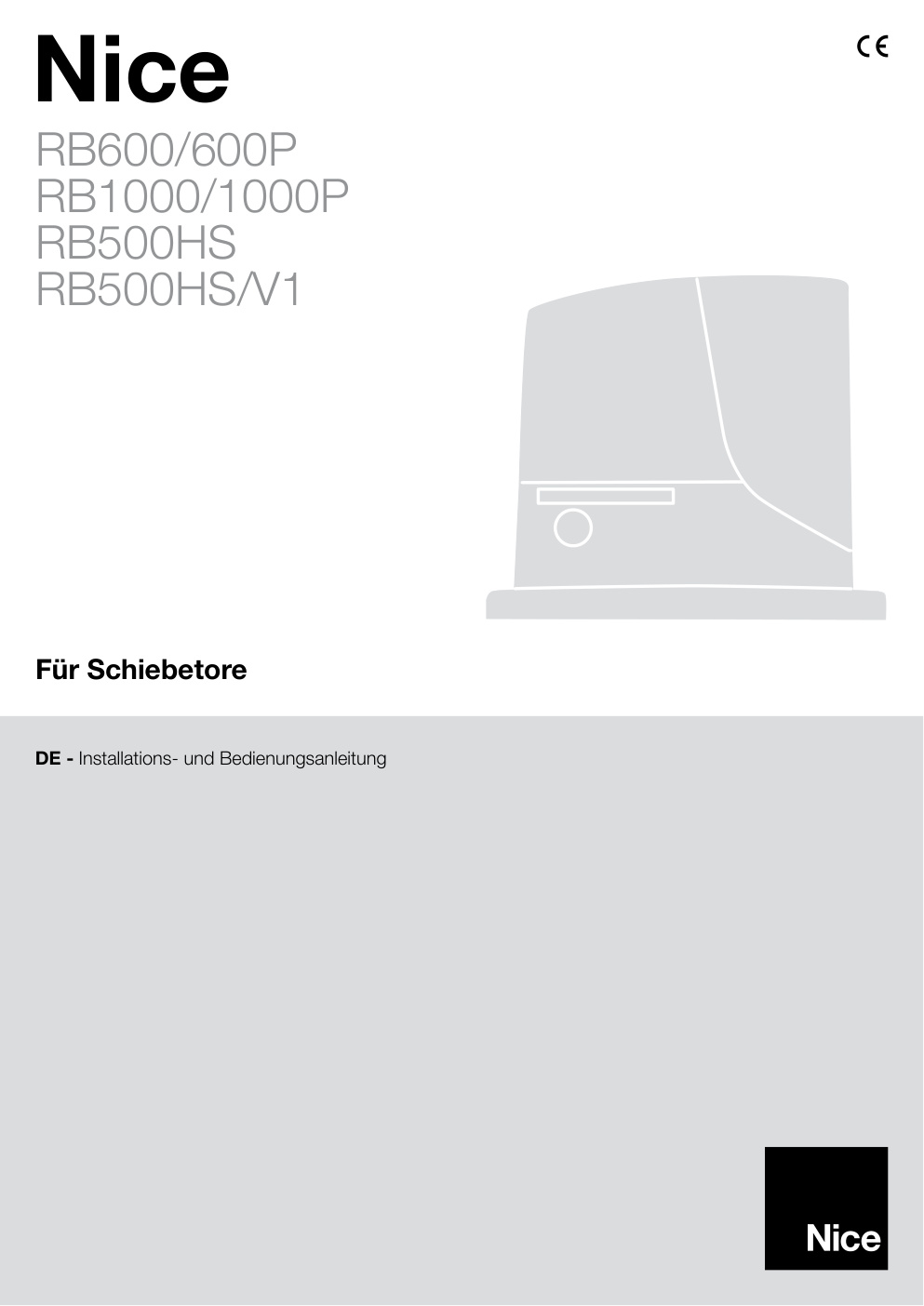 Première page de NICE RB600 600P RB1000 1000P DE