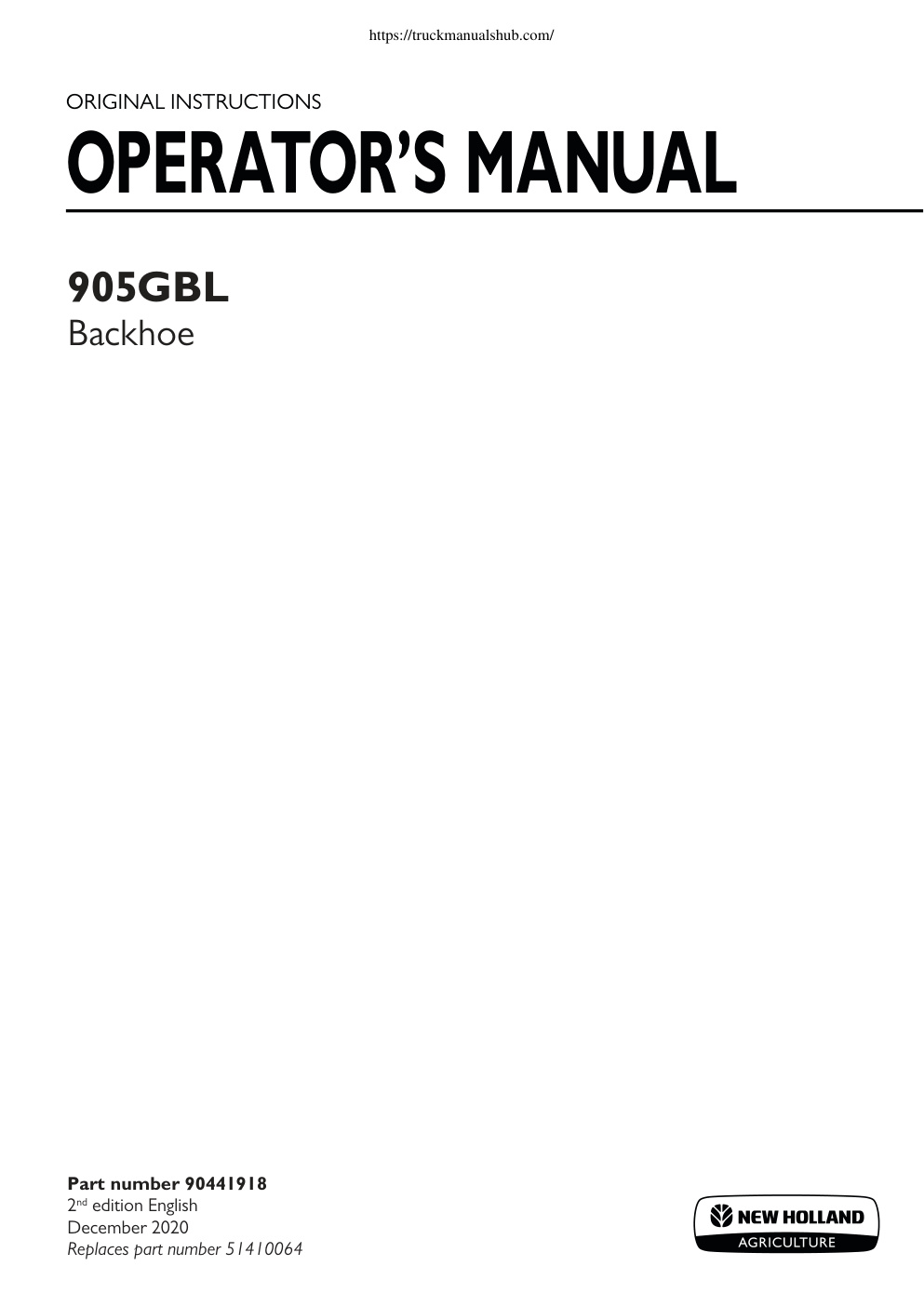 Première page de New Holland 905GBL Blackhoe Operator s Manual