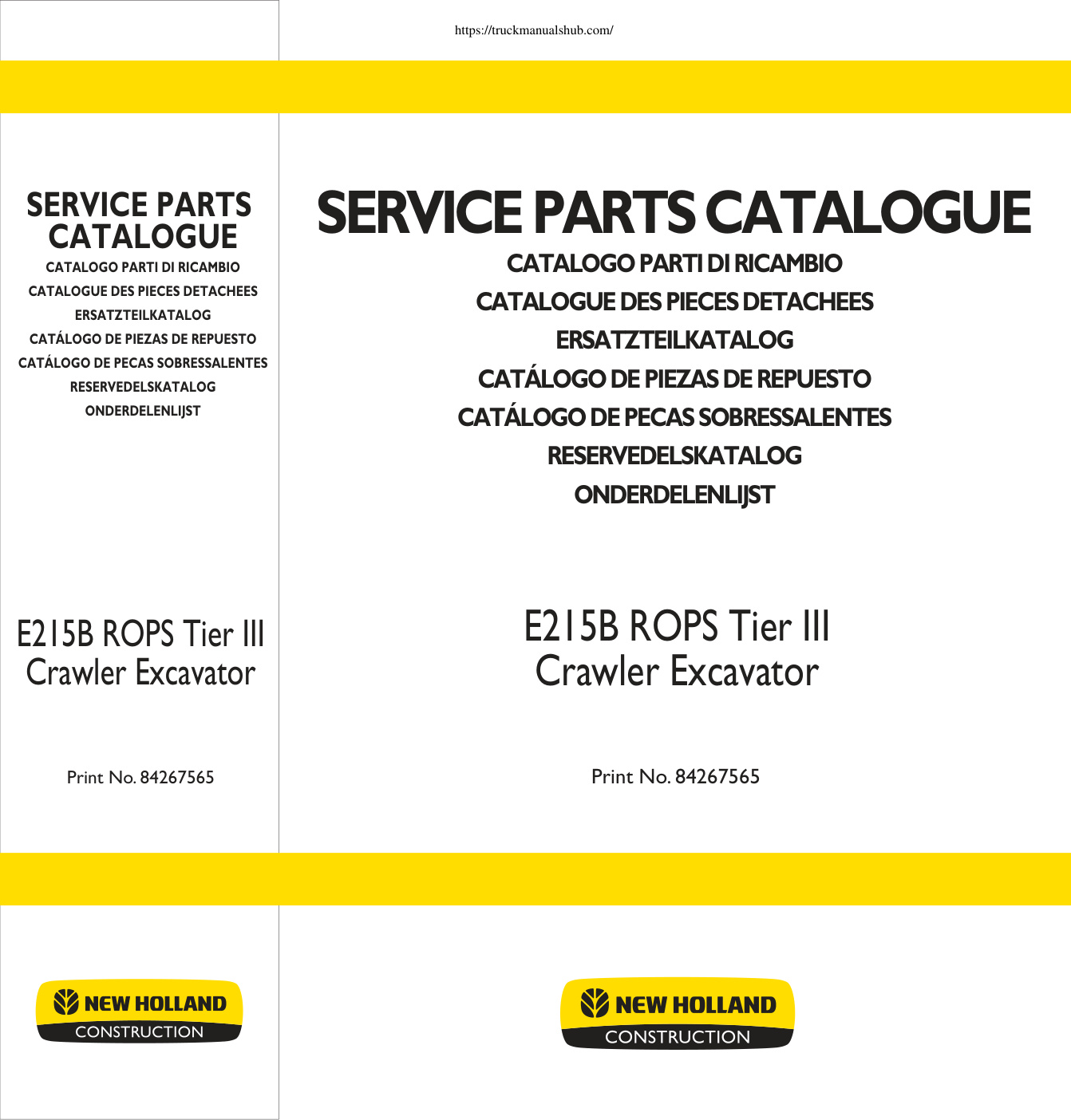 Première page de New Holland E215B Crawler Excavator Spare Parts Catalog