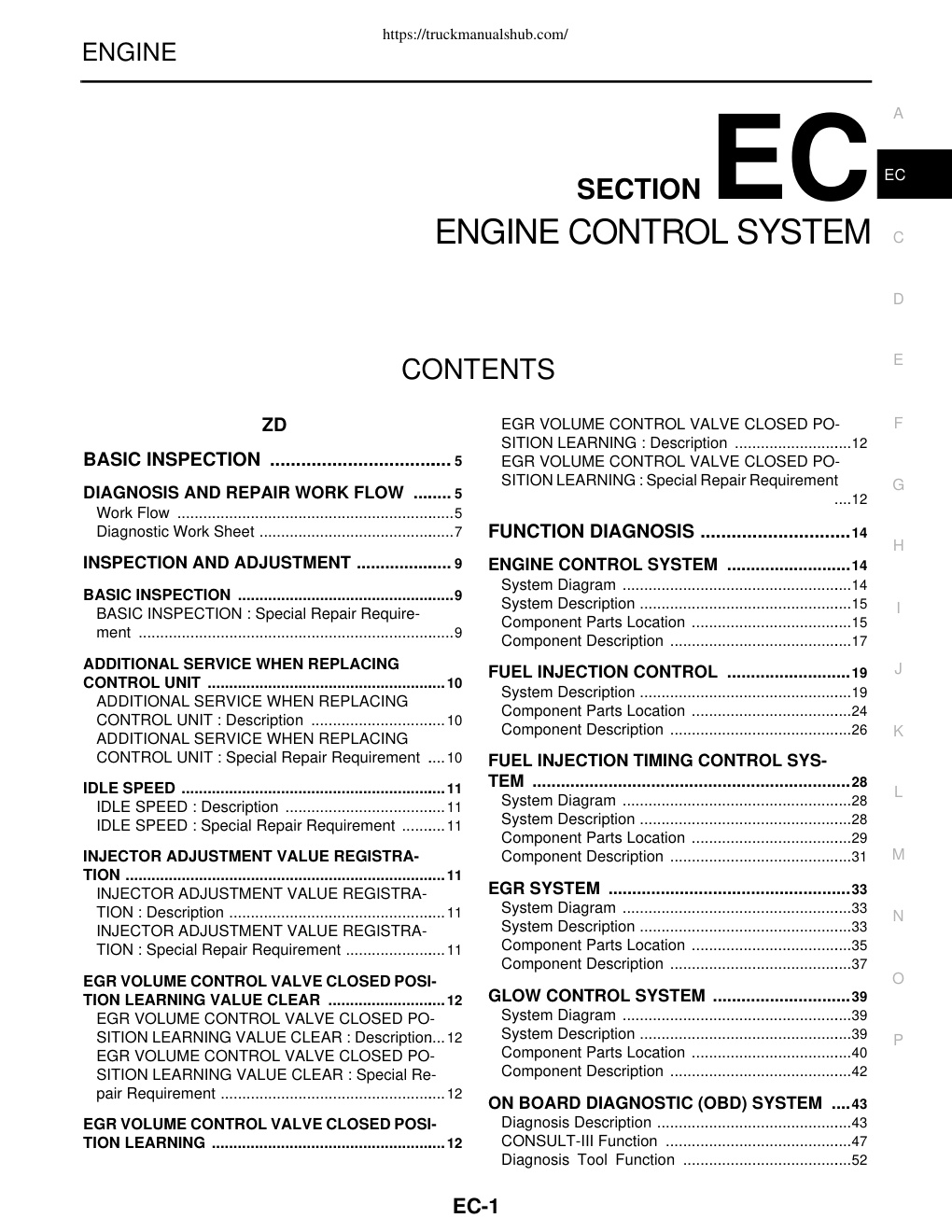 Première page de Nissan Cabstar Service Manual Engine Control System Manual