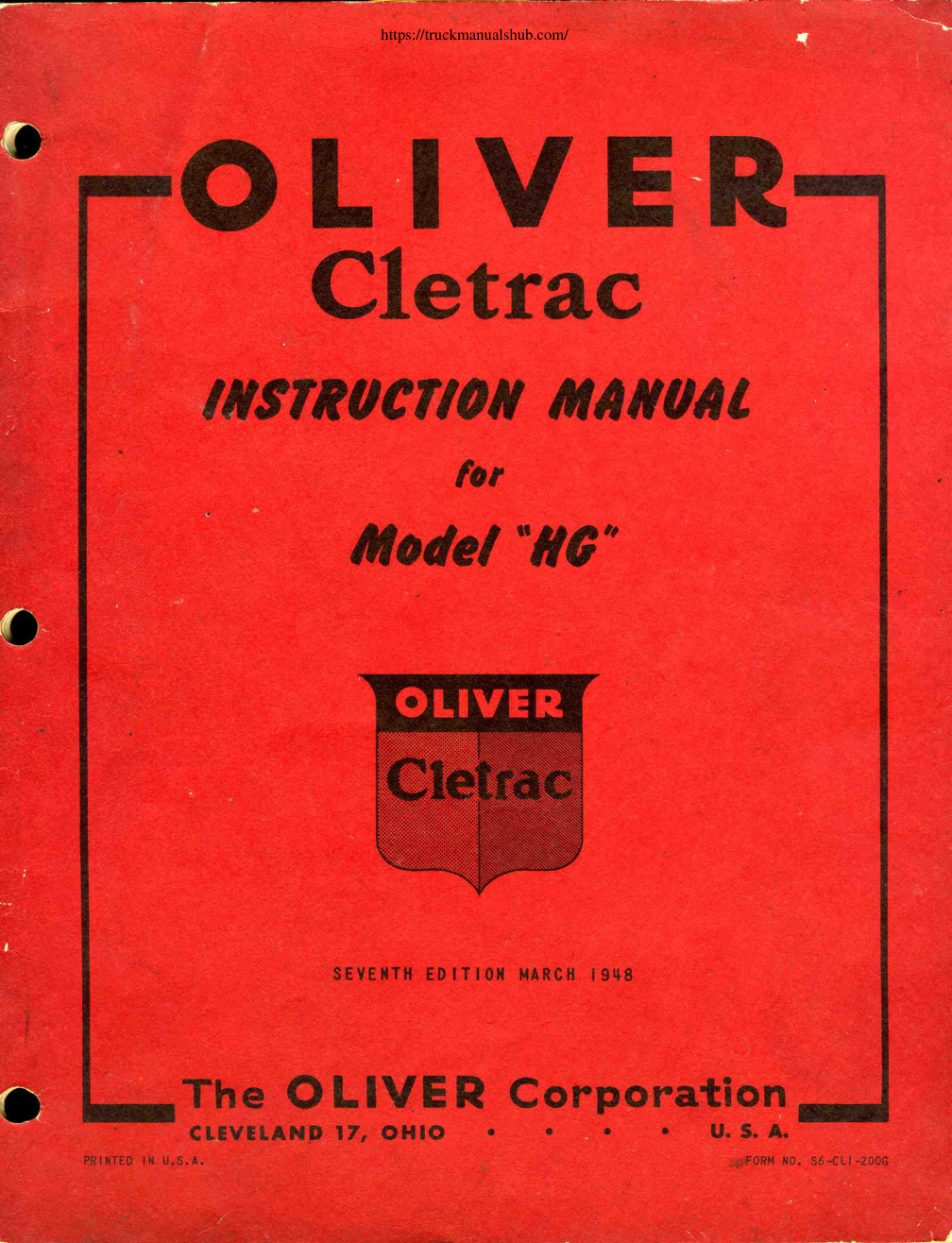 Première page de Oliver Cletrac Instruction Manual for Model HG