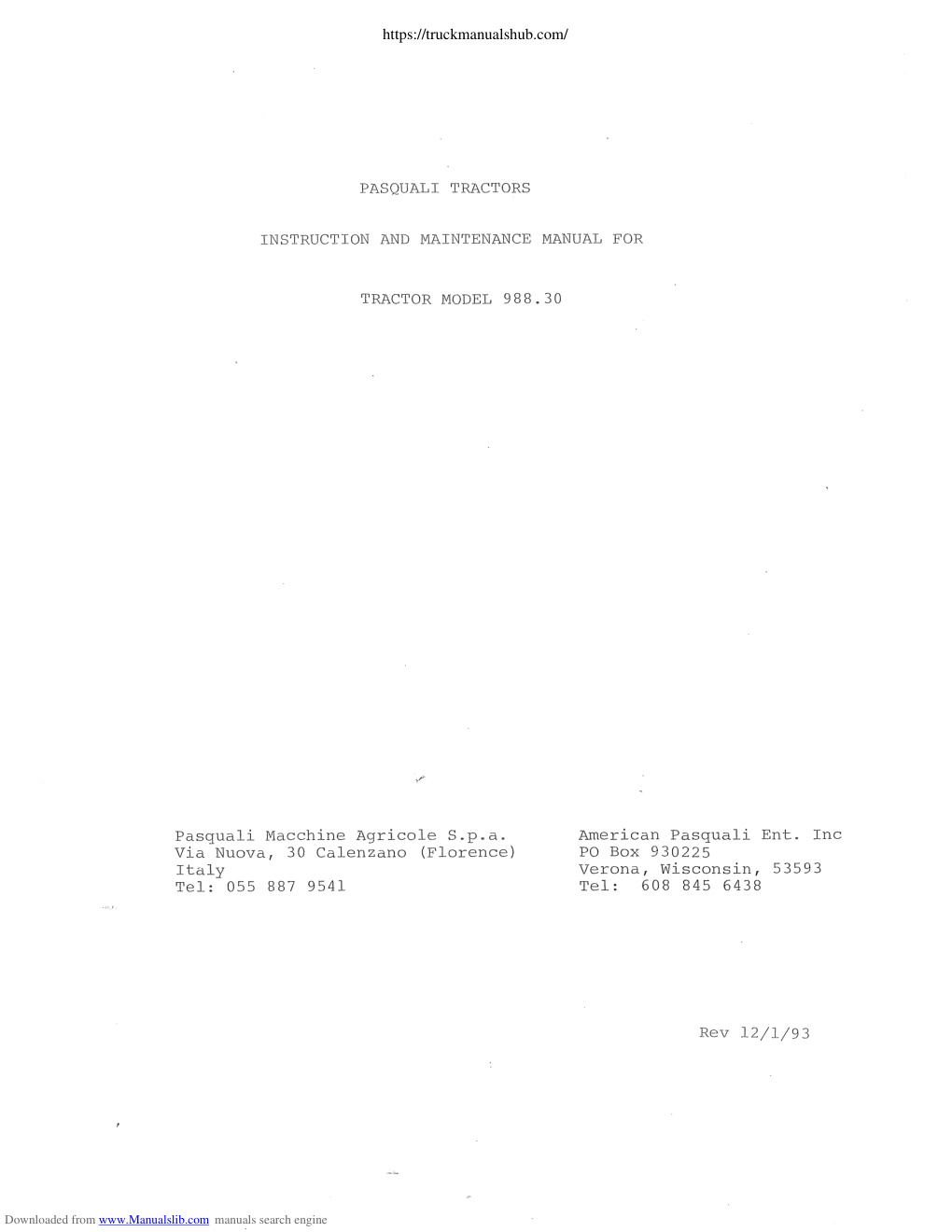 Première page de Pasquali 988 30 Maintenance Manual