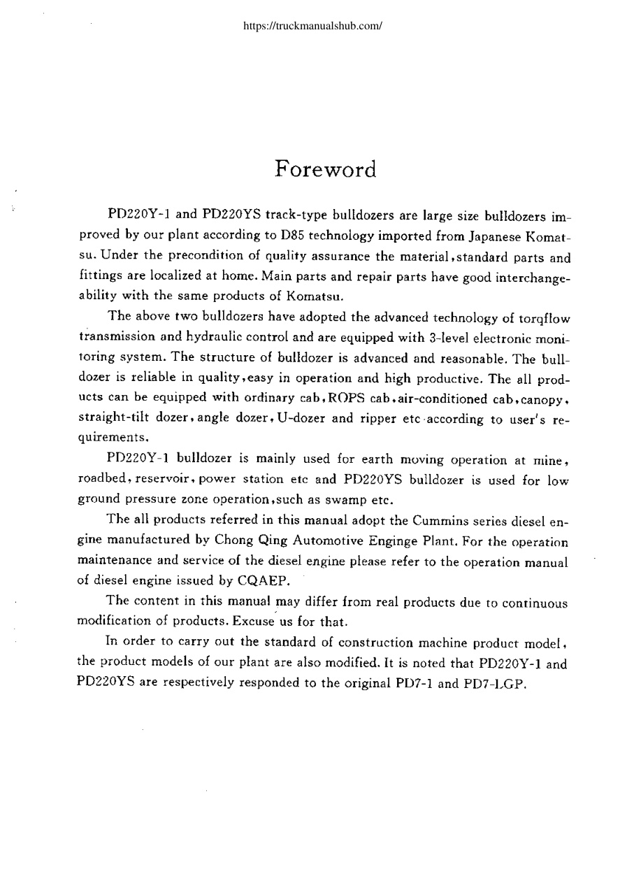 Première page de Pengpu PD220Y PD220YS Operator s and Maintenance Manual