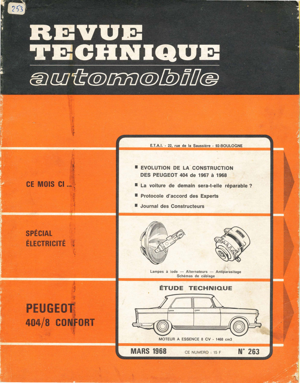 Première page de Peugeot 404 8 Confort RTA 03 1968
