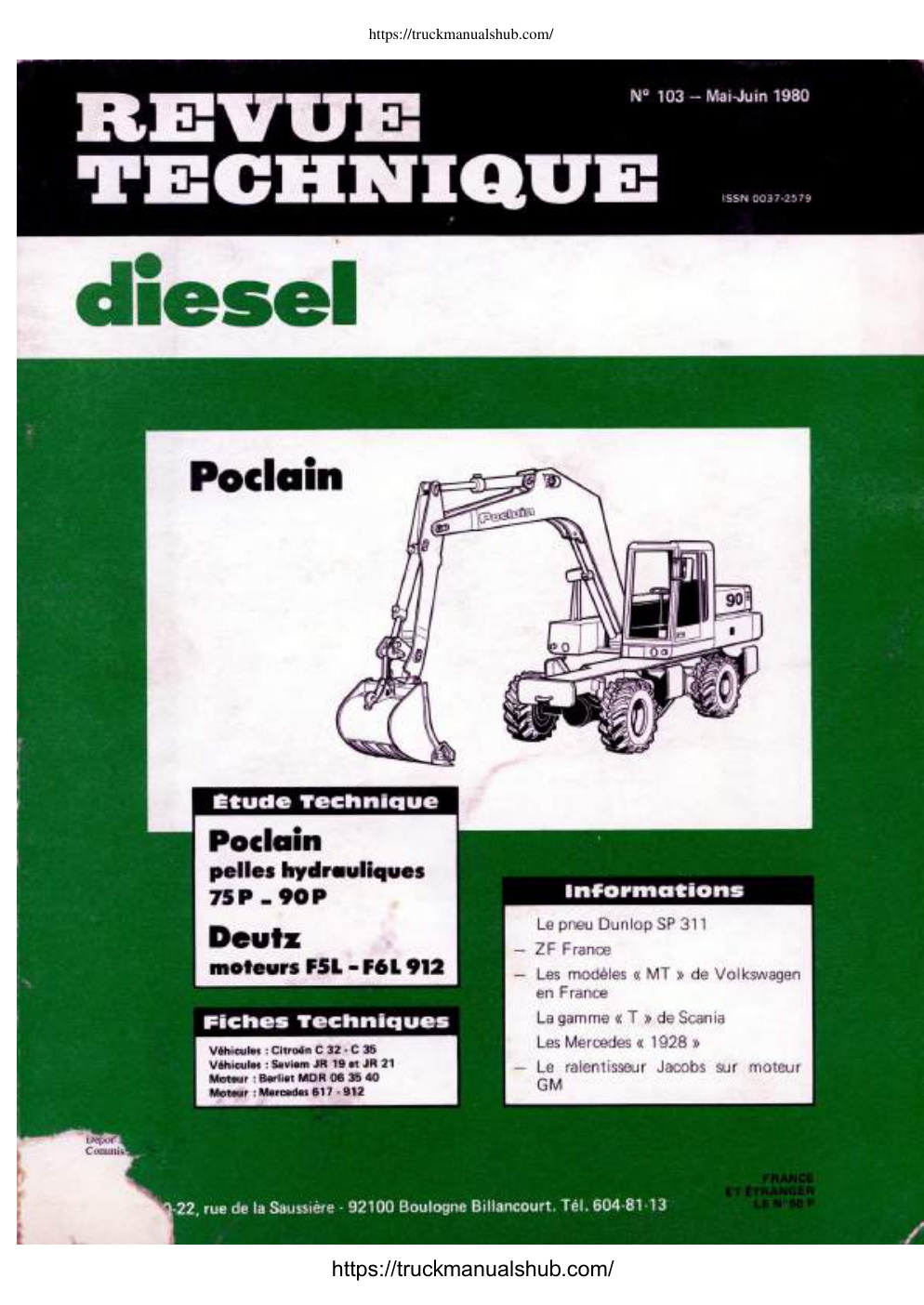 Première page de Poclain 75P 90P Service Manual a comprehensive guide to servicing and maintaining the Poclain 75P and 90P hydraulic excavators The manual provides step by step instructions for