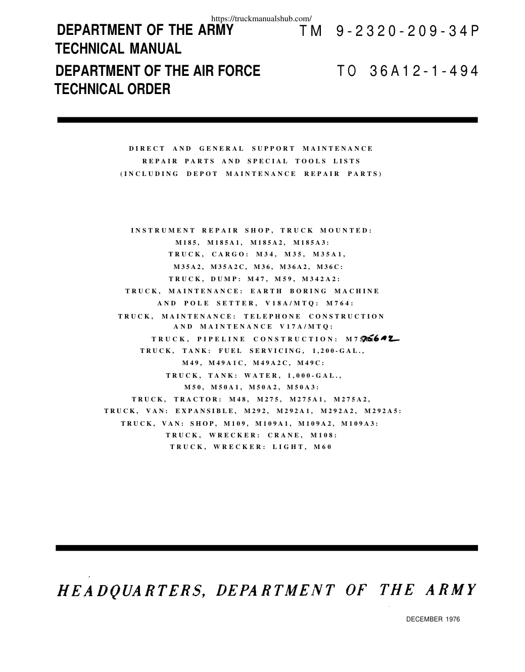 Première page de REO TM9 2320 209 34P Technical Manual