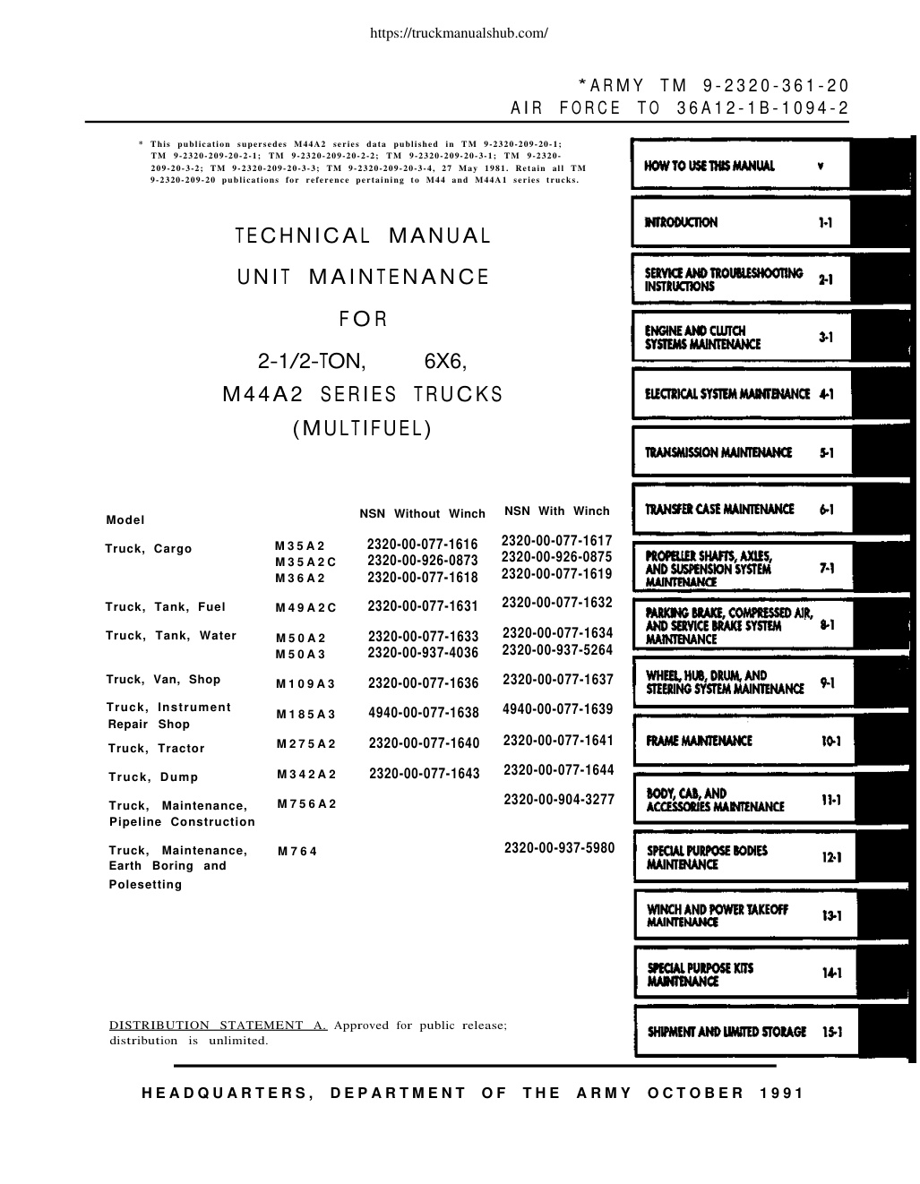 Première page de REO TM9 2320 361 20 Technical and Maintenance Manual
