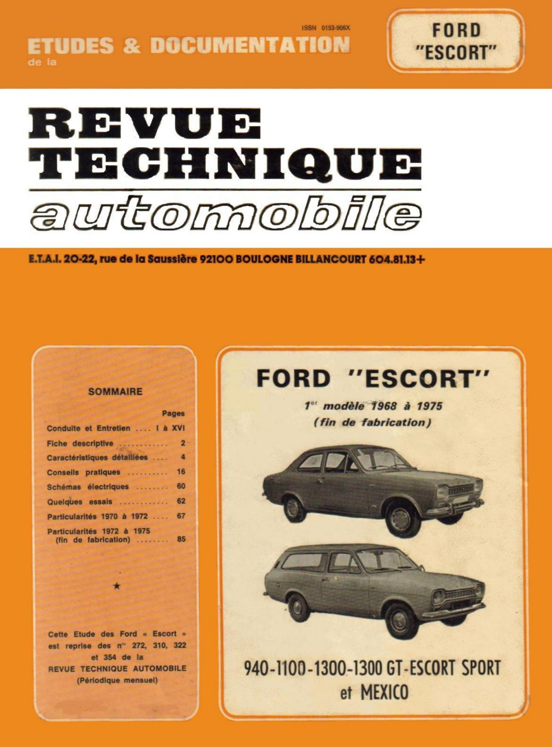 Première page de RTA Ford Escort Mk1 1968 1975