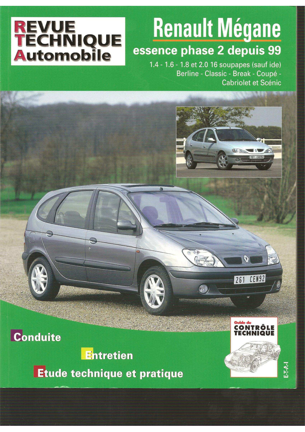 Première page de RTA Renault Megane Scenic 1 phase 2 1 4L 1 6L 1 8L 2 0L 16V 1999