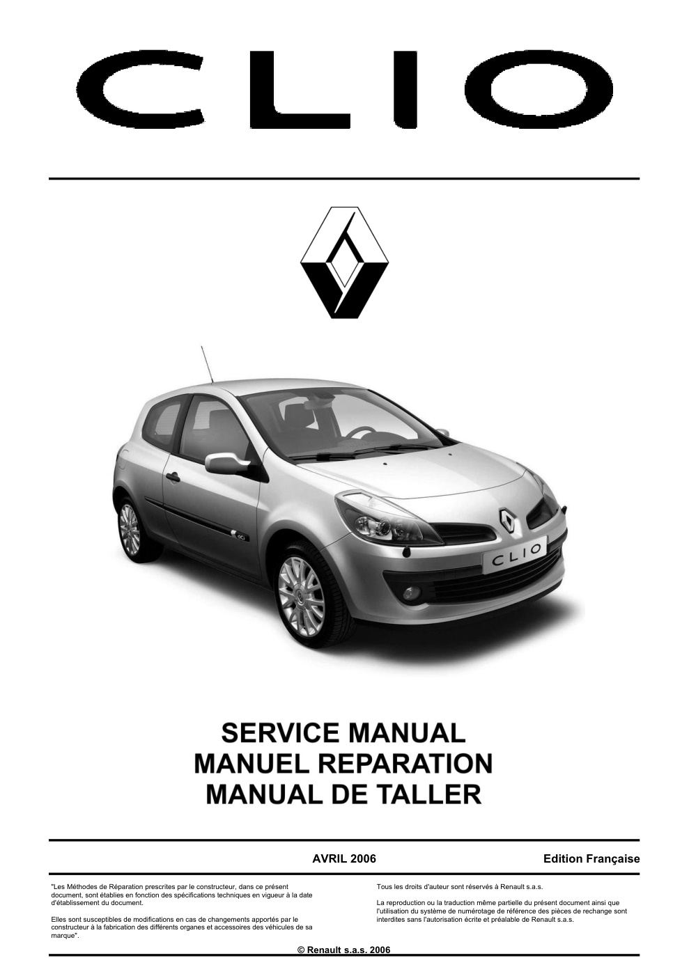 Première page de Renault Clio III Manual de Taller Service Manual Manuel Reparation