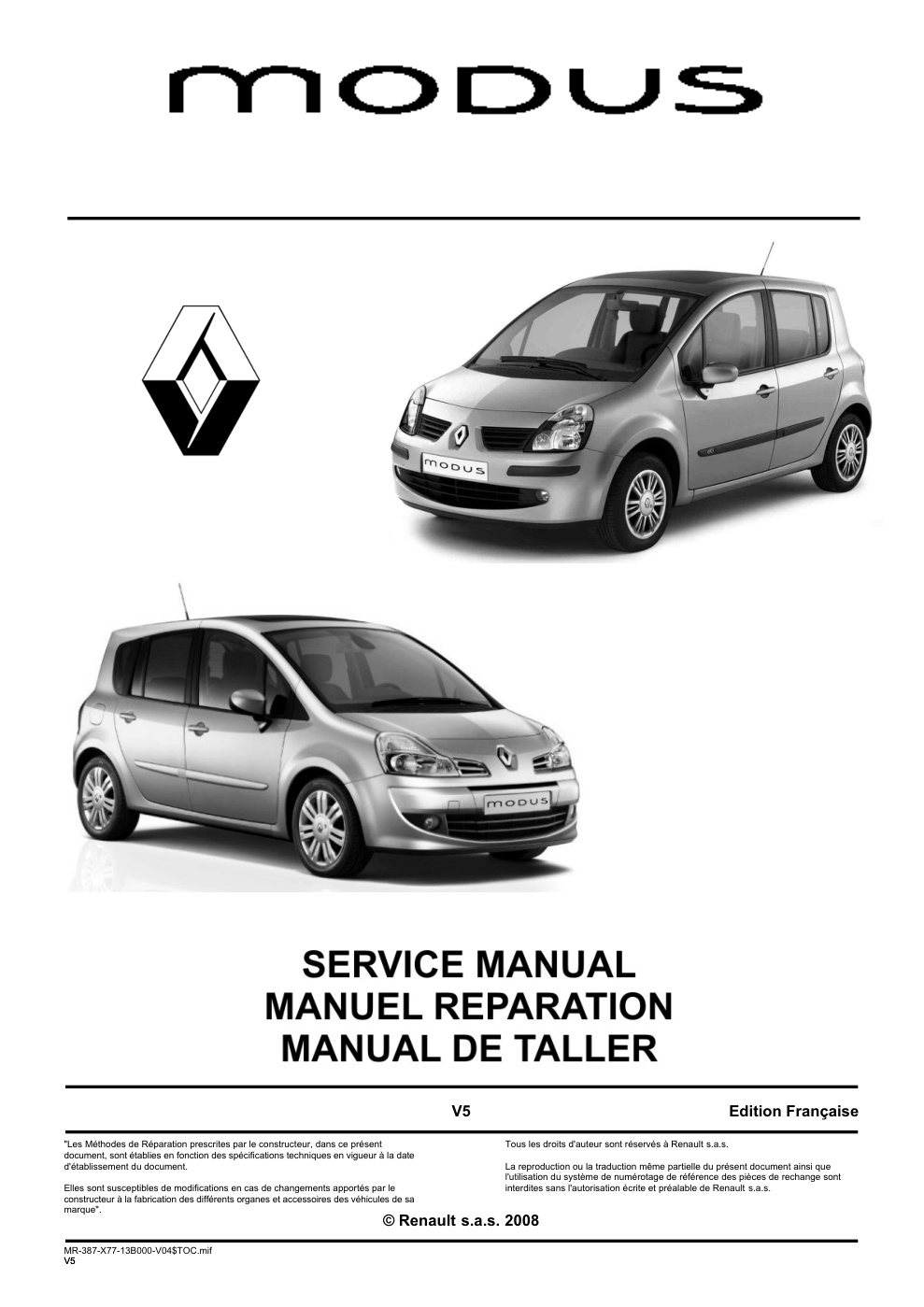 Première page de Renault Modus Manual de Taller Service Manual Manuel Reparation