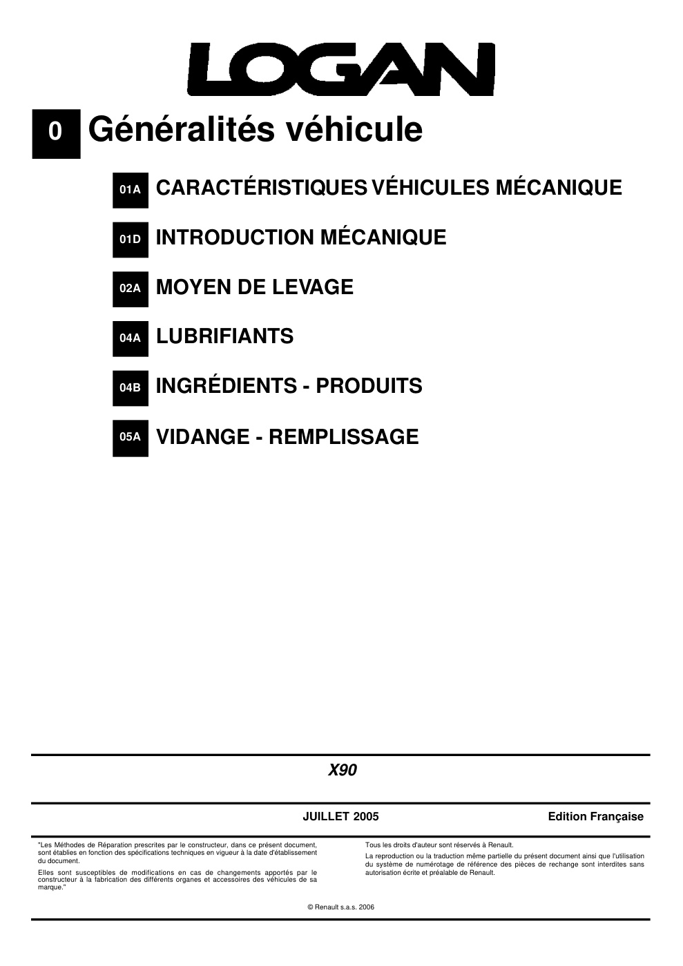 Première page de Rta Dacia Logan Renault