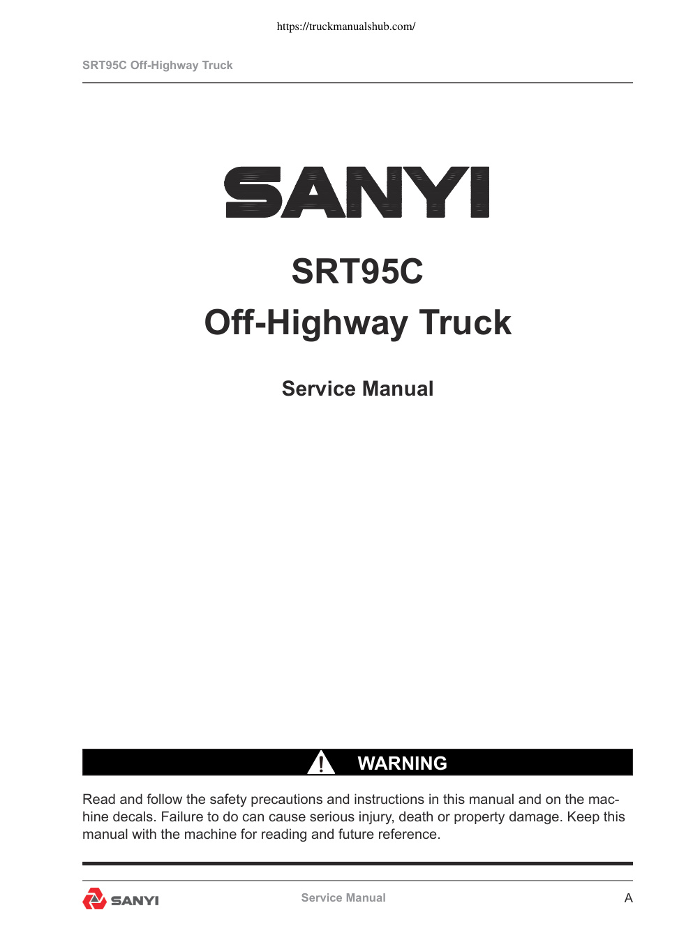Première page de SANY SRT45 Off Highway Truck Service Manual