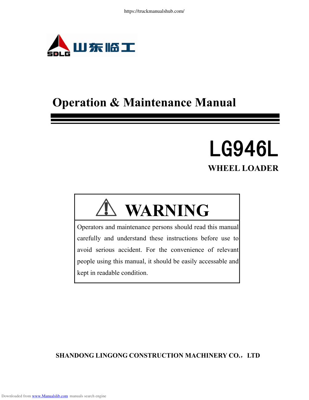 Première page de SDLG LG946L Wheel Loader Service Manual