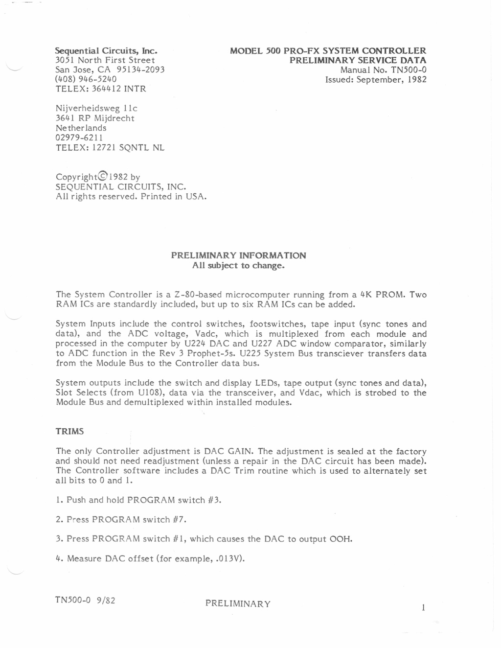 Première page de SEQUENTIAL 500 PRO FX SERVICE MANUAL ocr