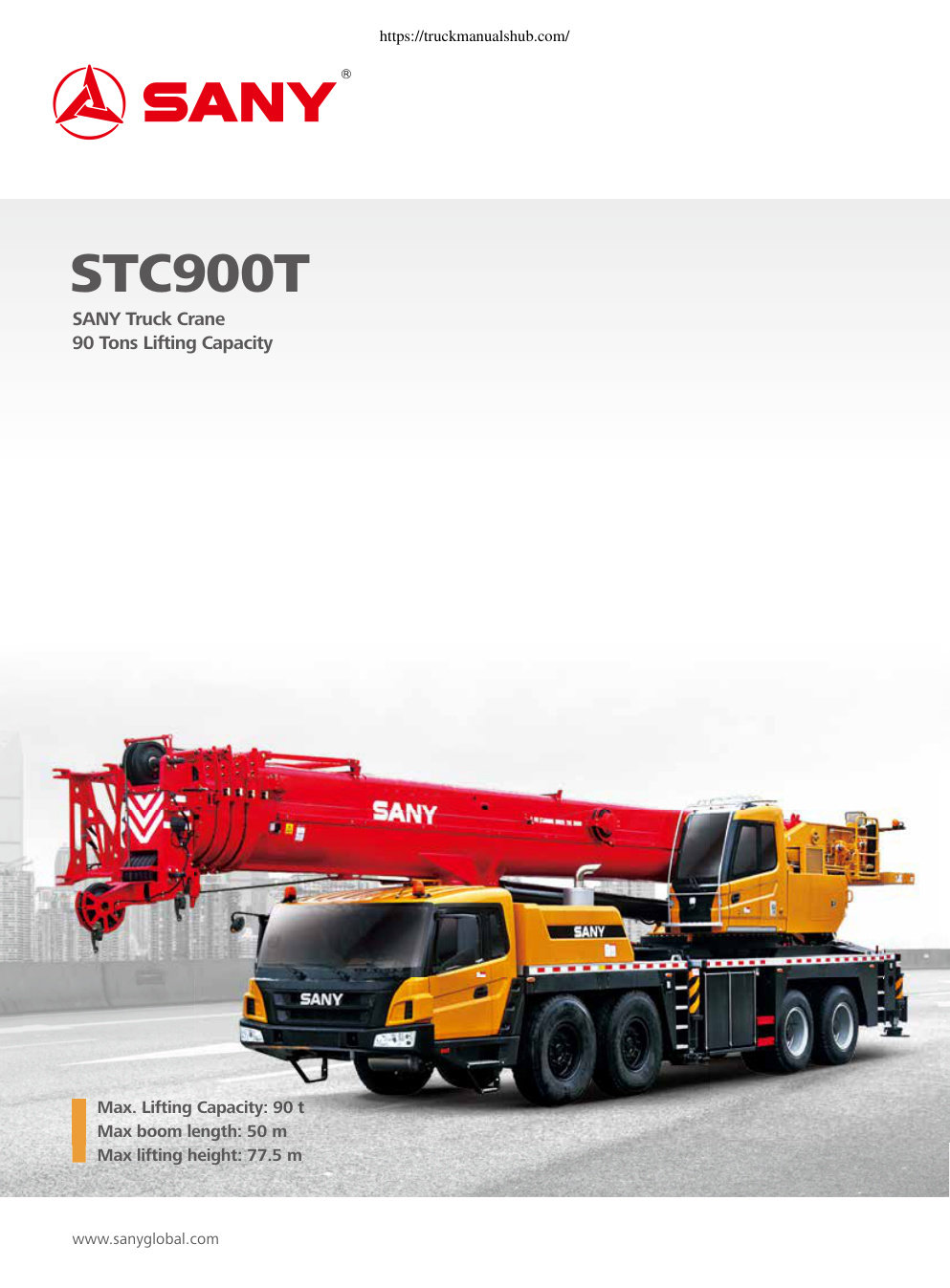 Première page de Sany STC900T Truck Crane Technical Specifications Load Chart