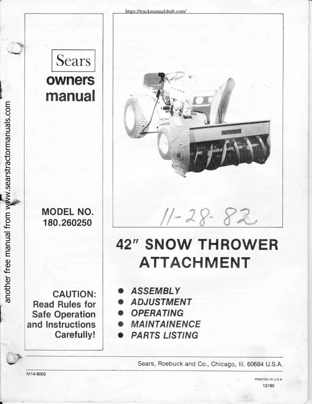 Première page de Sears 180 260250 Owner s Manual