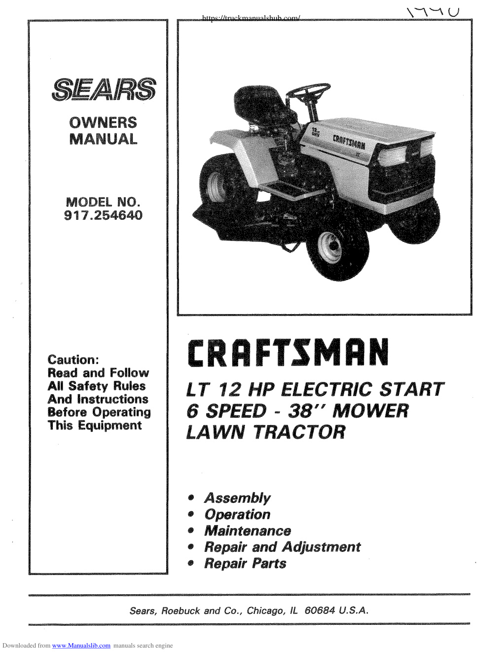 Première page de Sears Craftsman 917 254640 Operation Manual