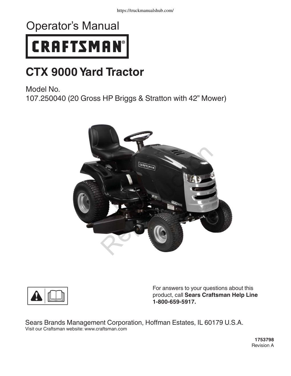 Première page de Sears Craftsman CTX 9000 Operator s Manual