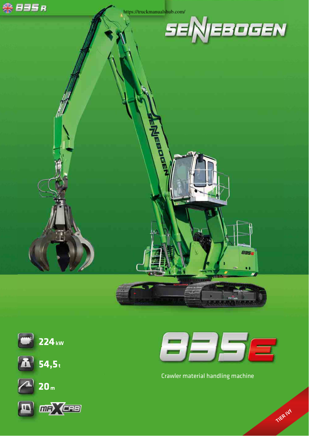 Première page de Sennebogen 835e Crawler material handling machine Technical Specifications