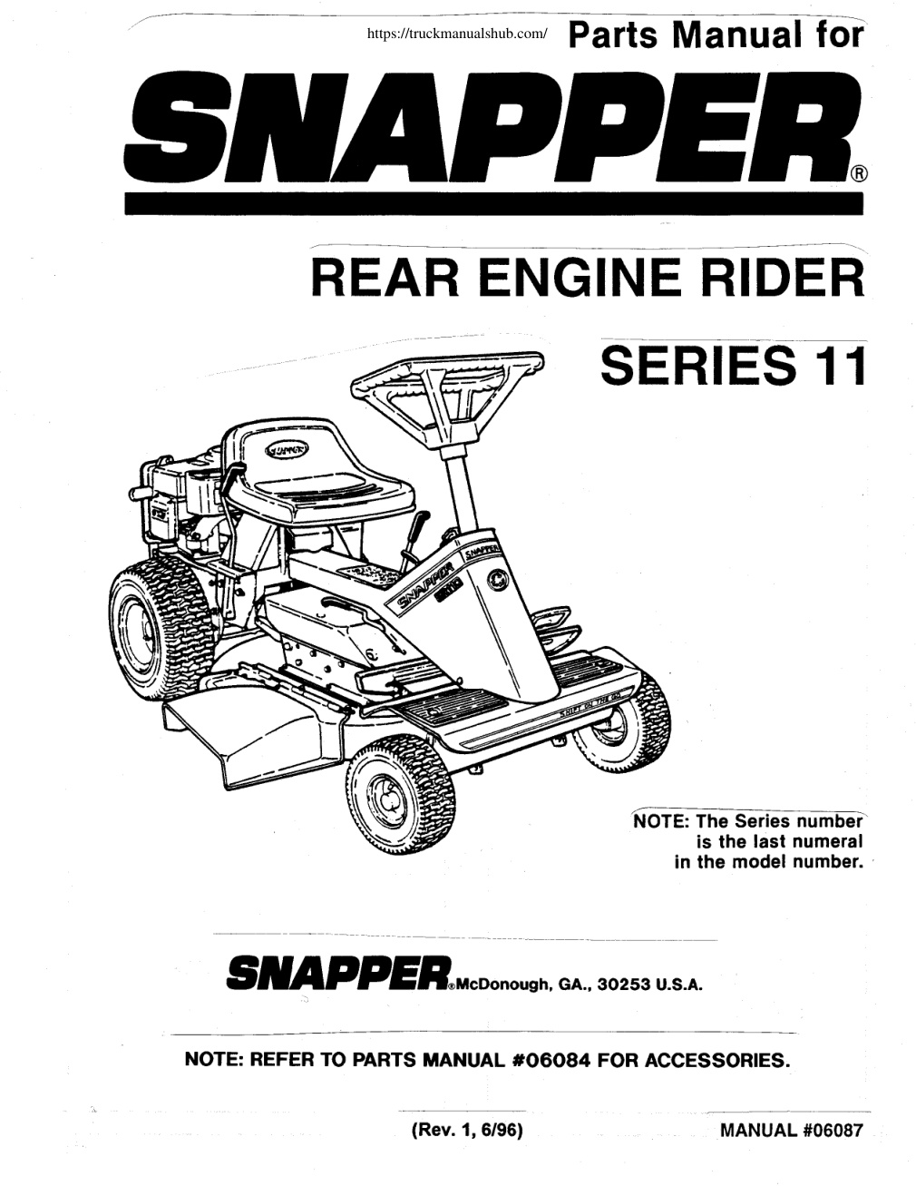 Première page de Snapper Rear Engine Rider Series 11 Parts Manual