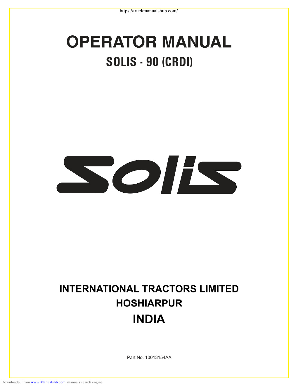 Première page de Solis 90 Operator s Manual