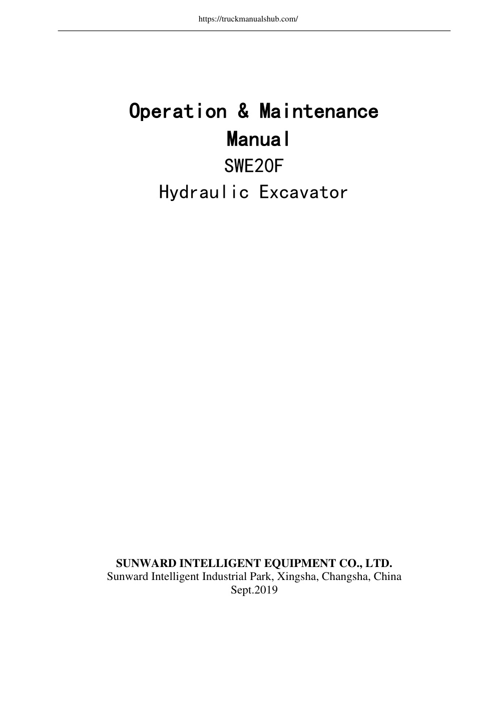 Première page de Sunward SWE20F 2019 Hydraulic Excavator Operator s Manual