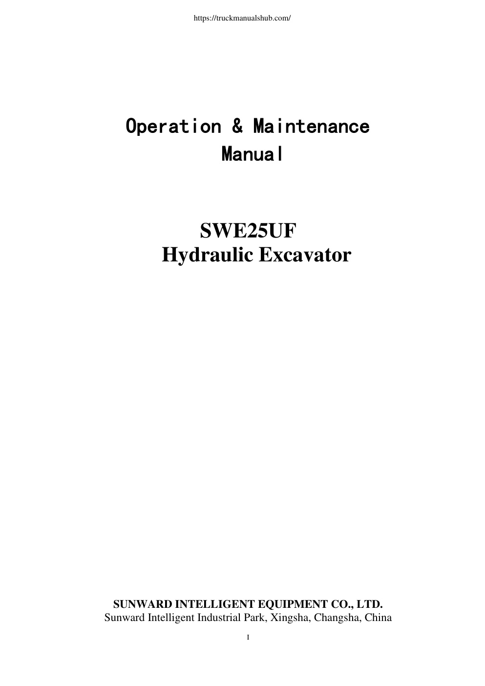 Première page de Sunward SWE25UF Hydraulic Excavator Operator s Manual