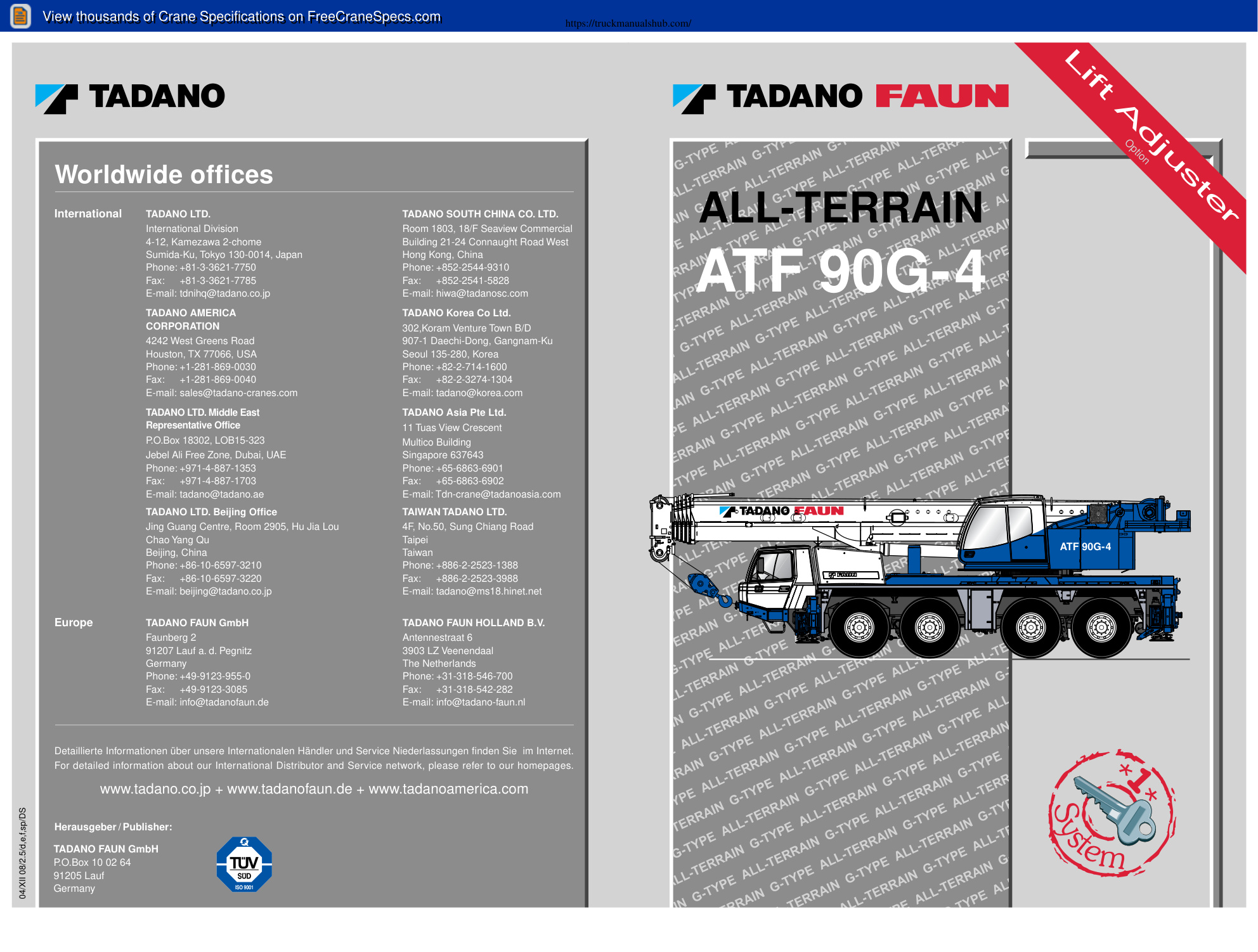 Première page de Tadano ATF 90G 4 Metric Load Chart
