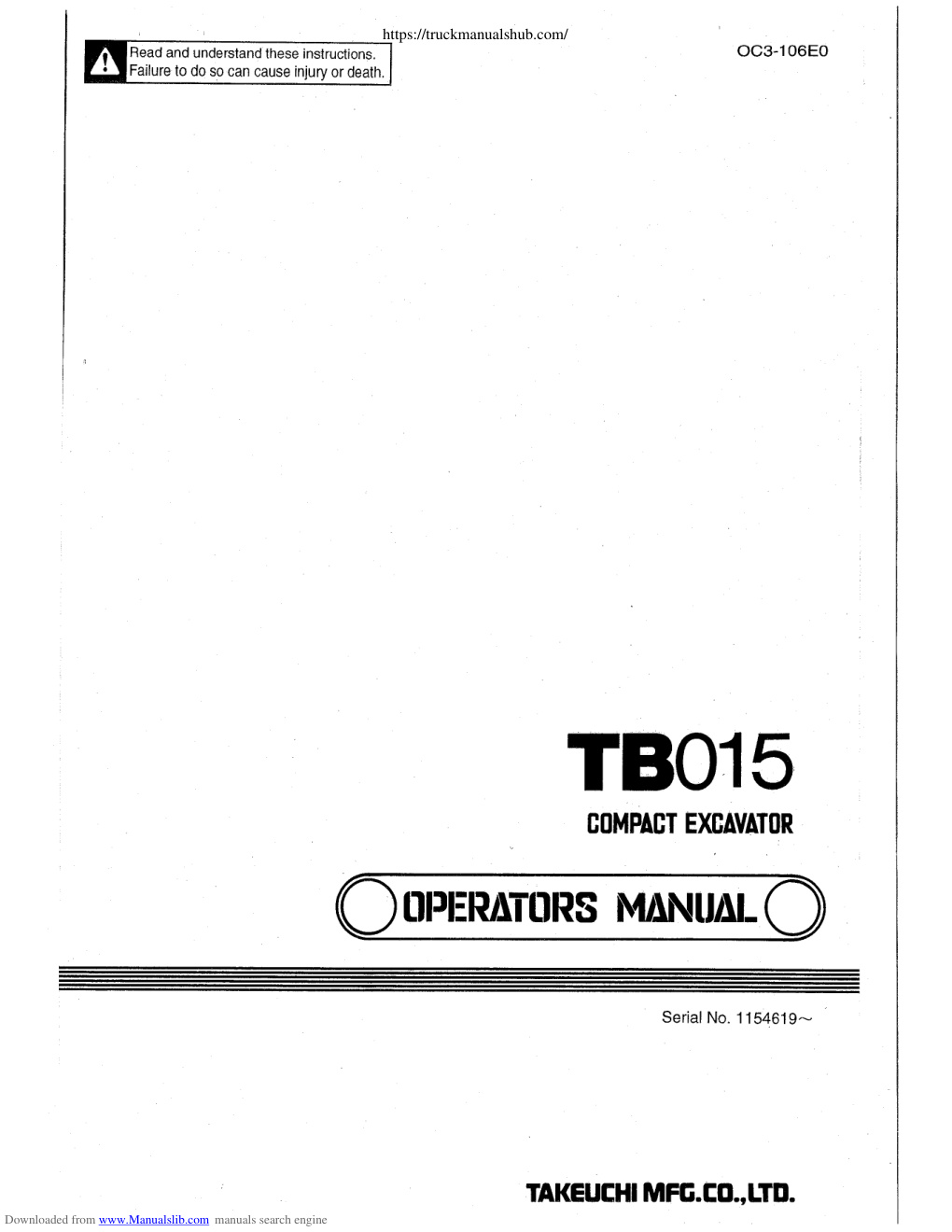 Première page de Takeuchi TB015 Operator s Manual