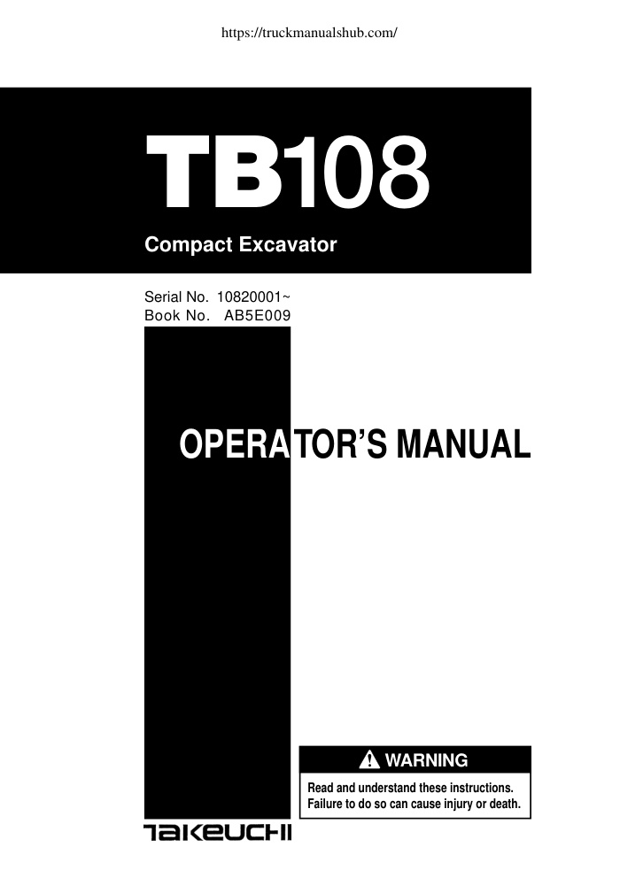 Première page de Takeuchi TB108 Operators Manual