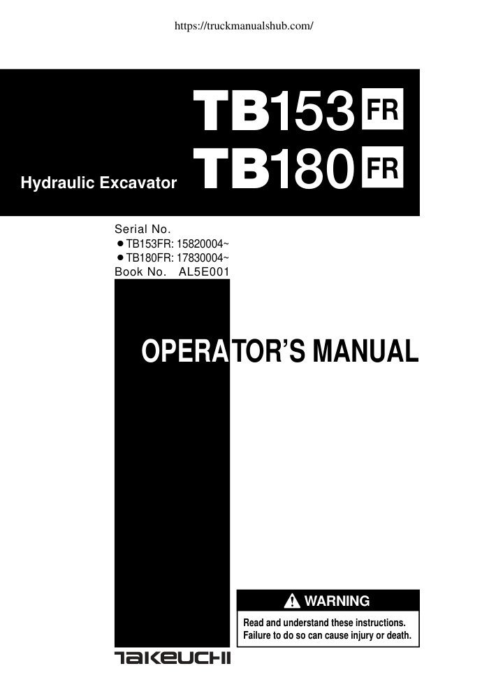 Première page de Takeuchi TB153FR Operators Manual