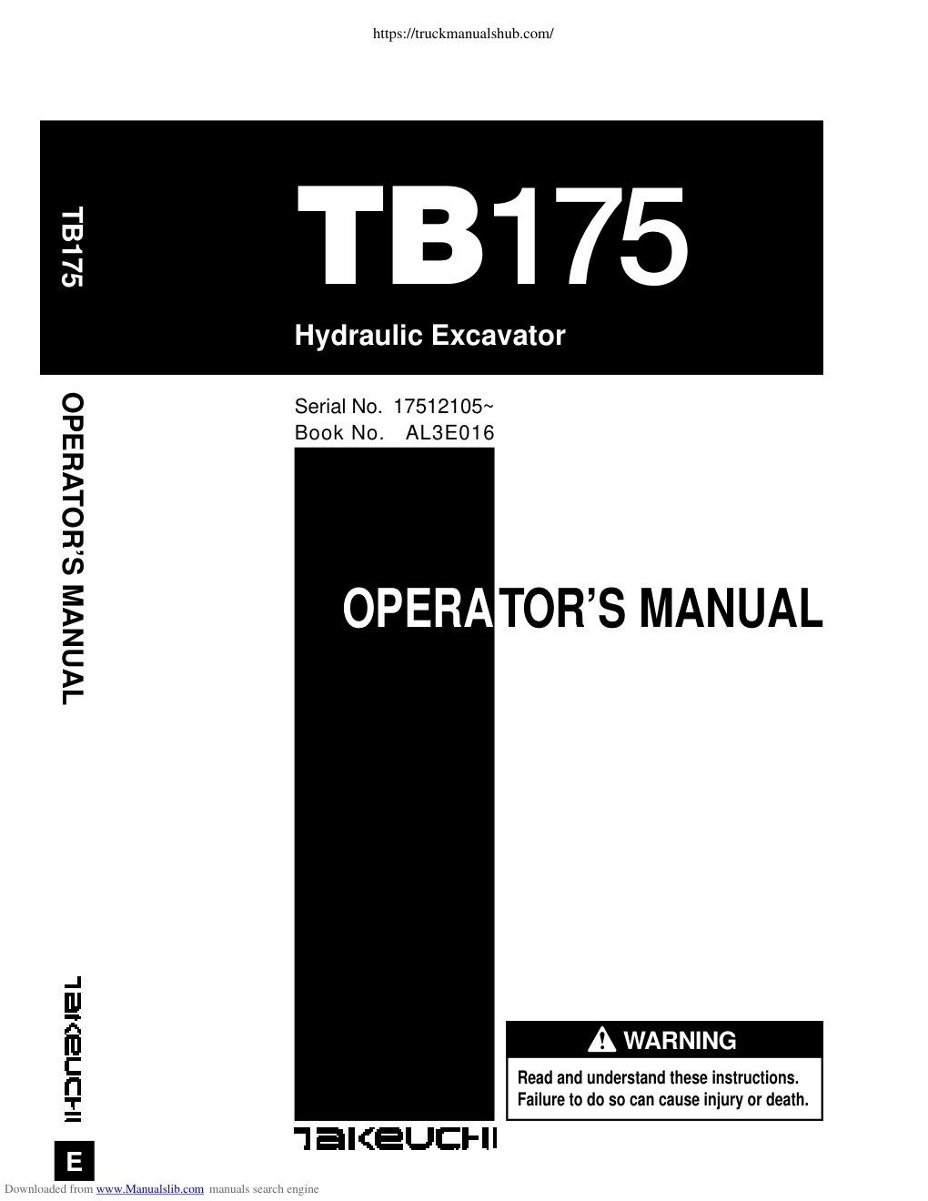 Première page de Takeuchi TB175 Operator s Manual