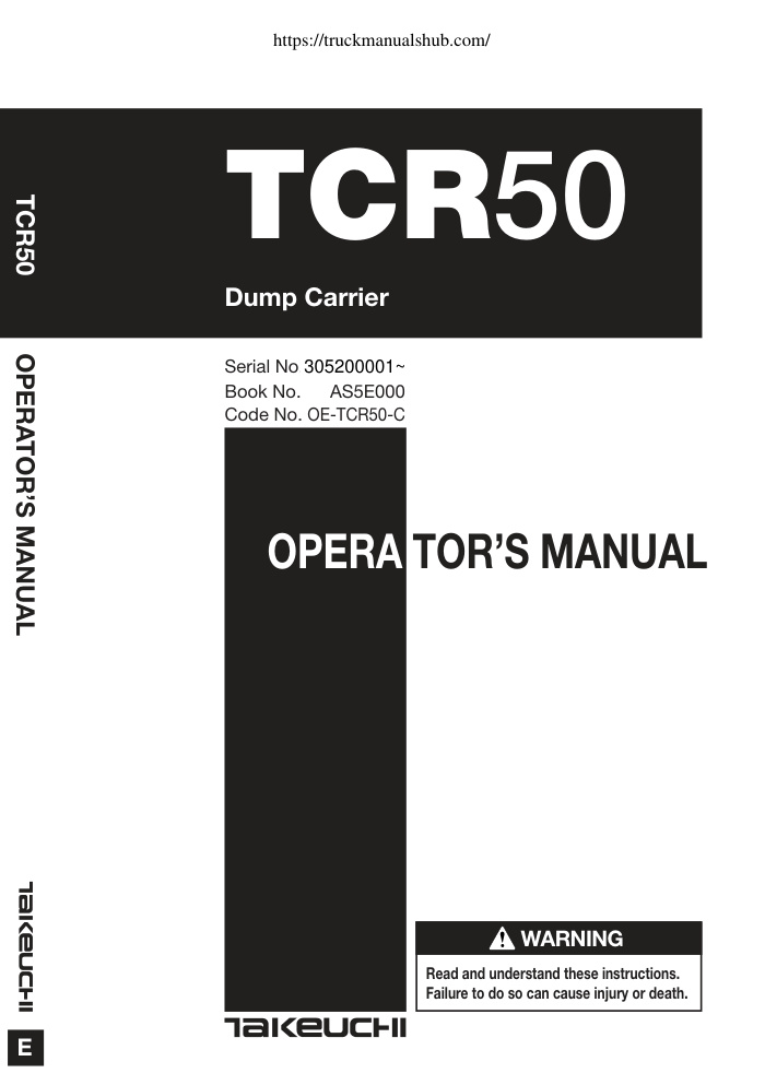 Première page de Takeuchi TCR50 Operator s Manual