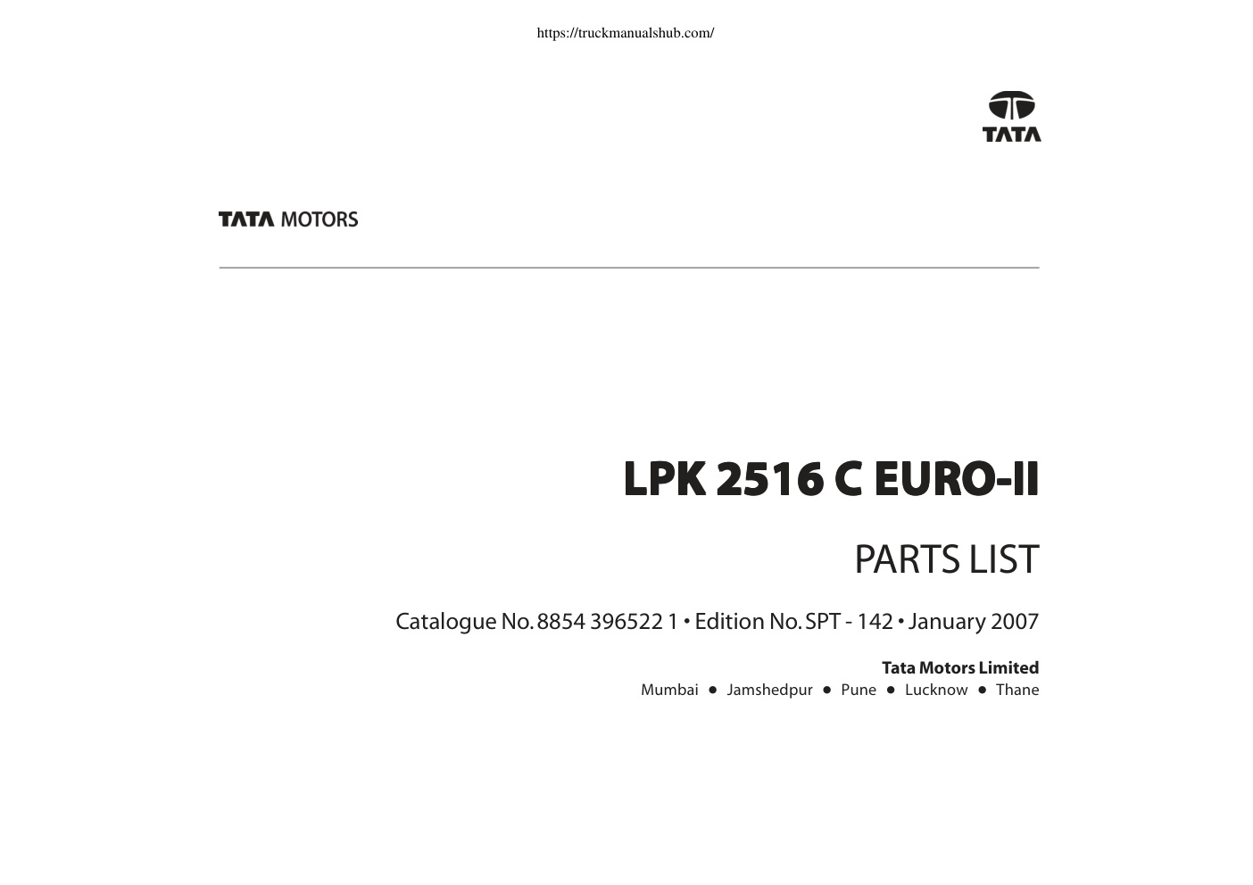 Première page de Tata LPK 2516 C EURO II Parts list