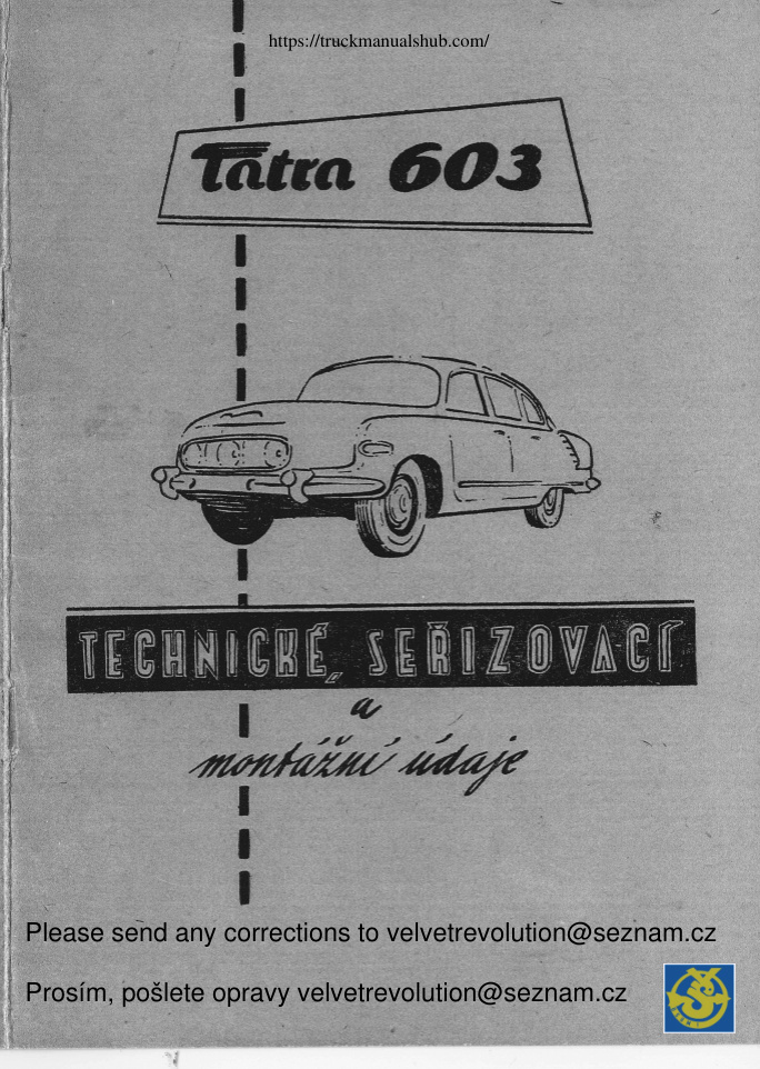 Première page de Tatra 603 service manual engine and gearbox
