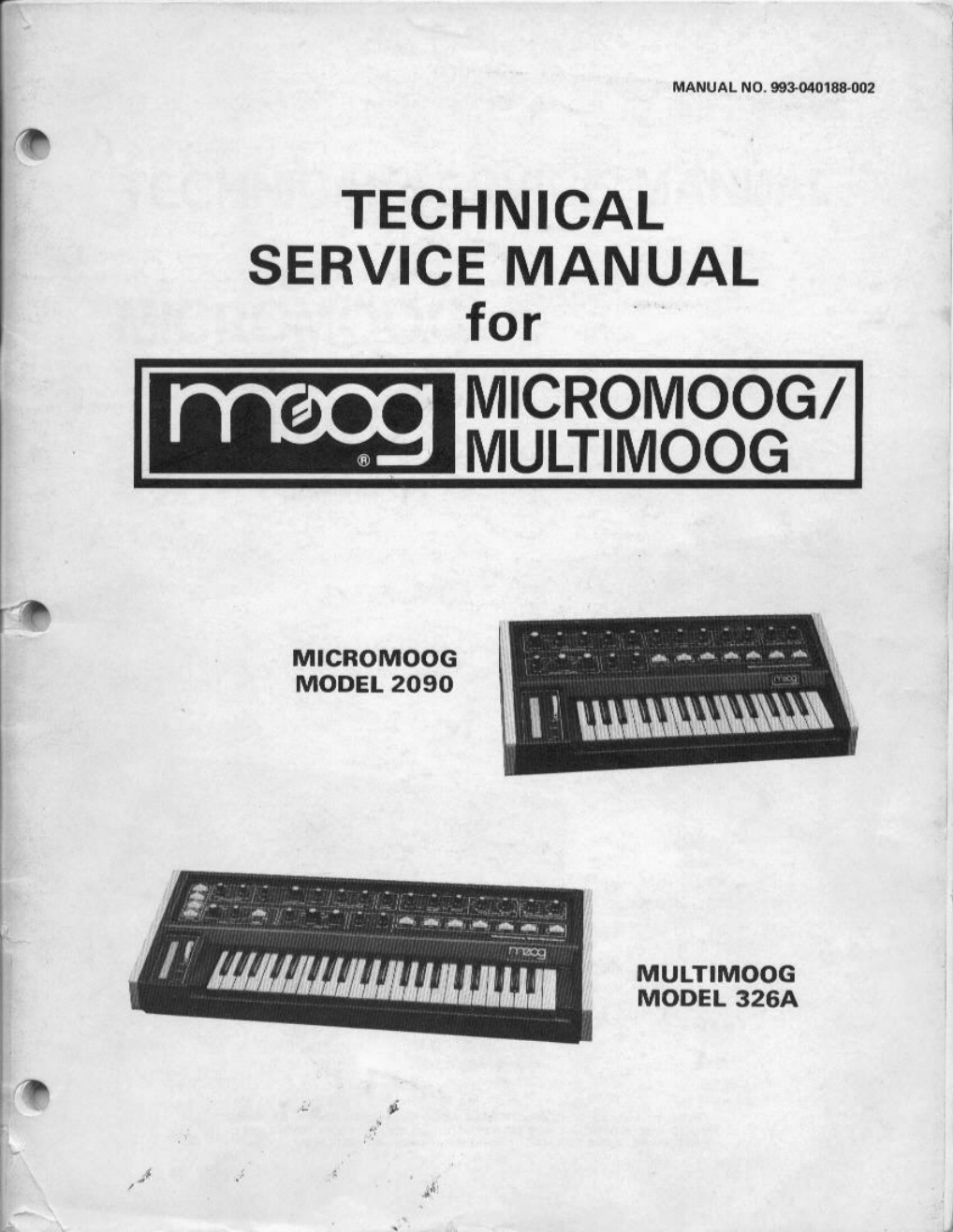 Première page de Technical Service Manual For Moog Micromoog Multimoog Synthesizers 078P 1979