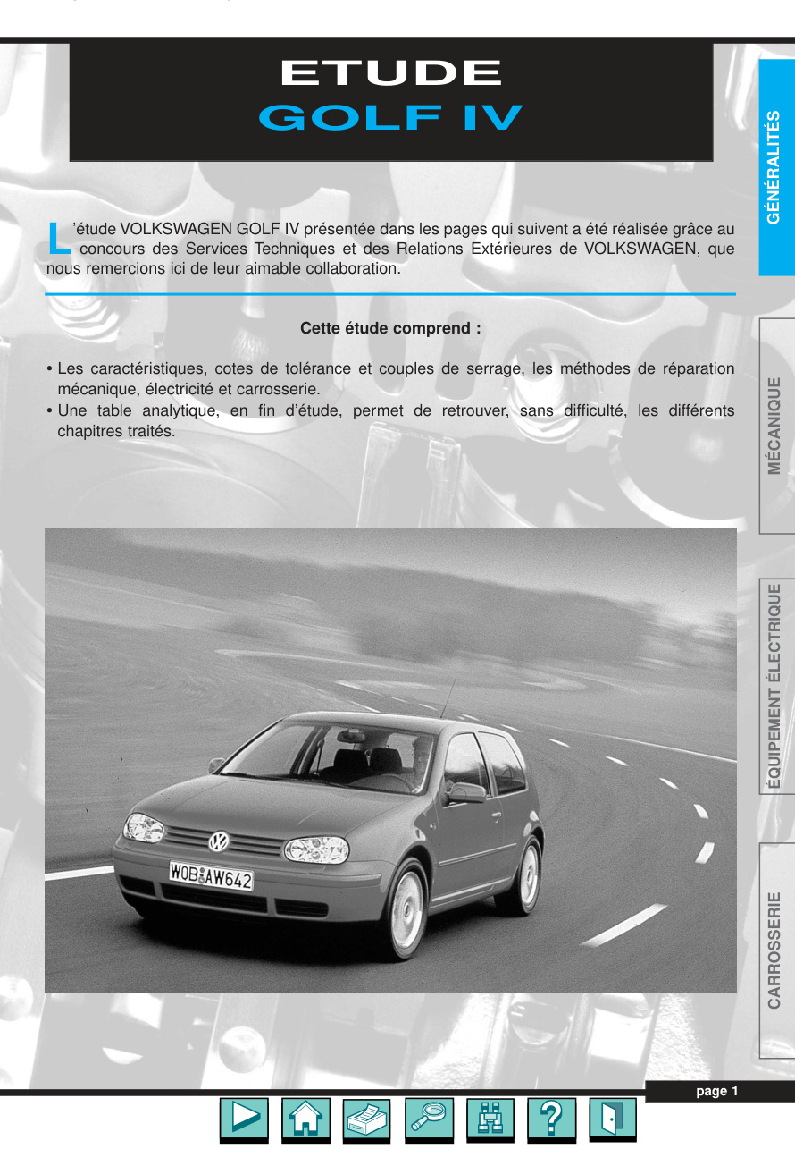 Première page de VW Golf IV 98 01