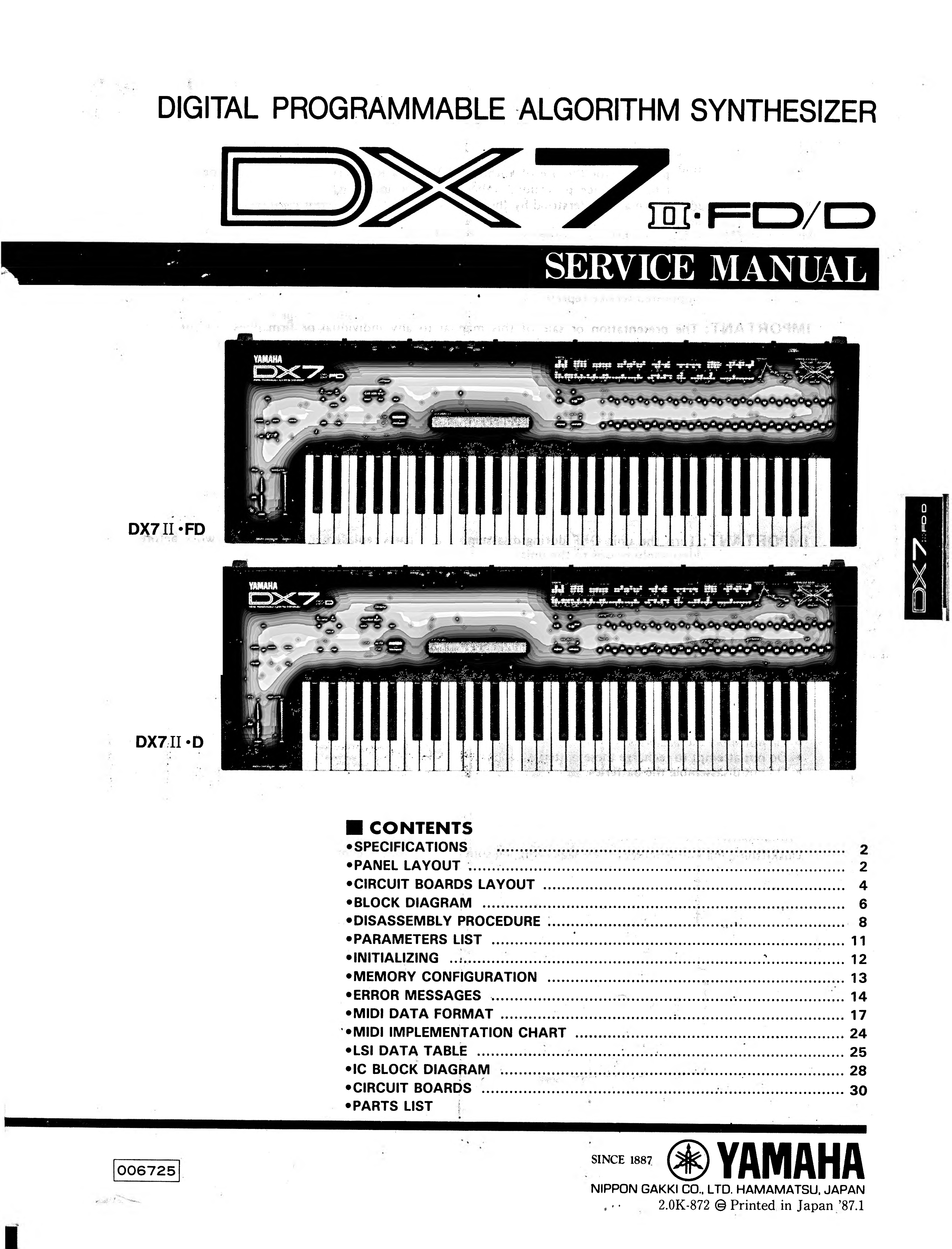 Première page de Yamaha DX 7 II FD Service Manual OCR