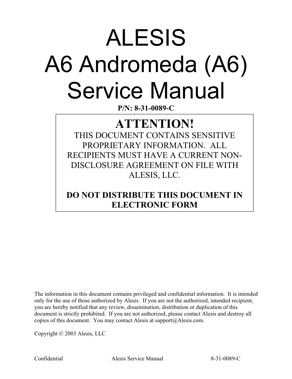 Première page de alesis andromeda a6 official service manual bom pcb files pcb schematics 471585