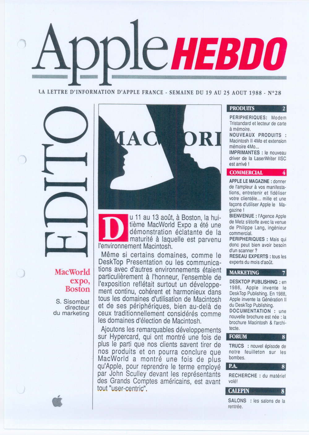 Première page de applehebdo numero28