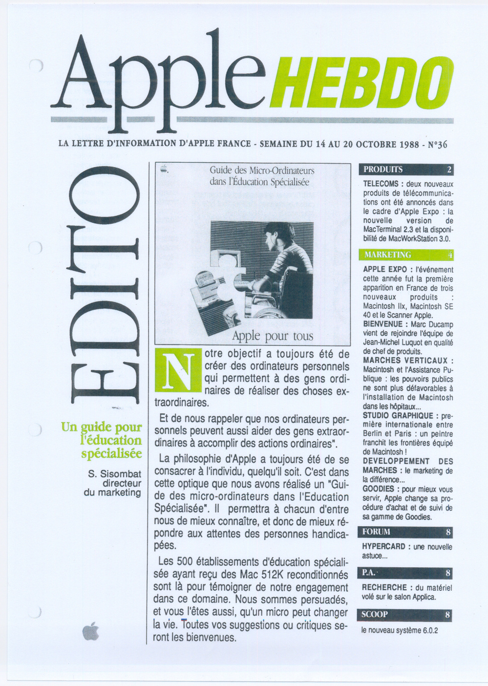 Première page de applehebdo numero36