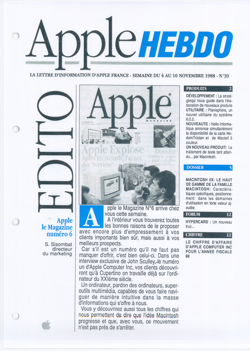 Première page de applehebdo numero39