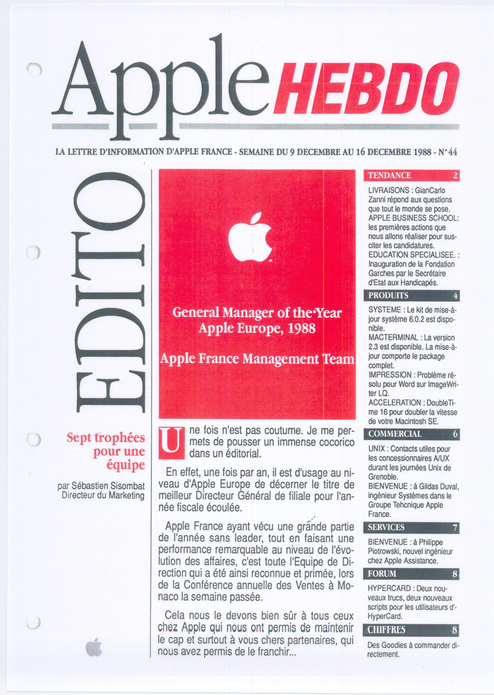 Première page de applehebdo numero44