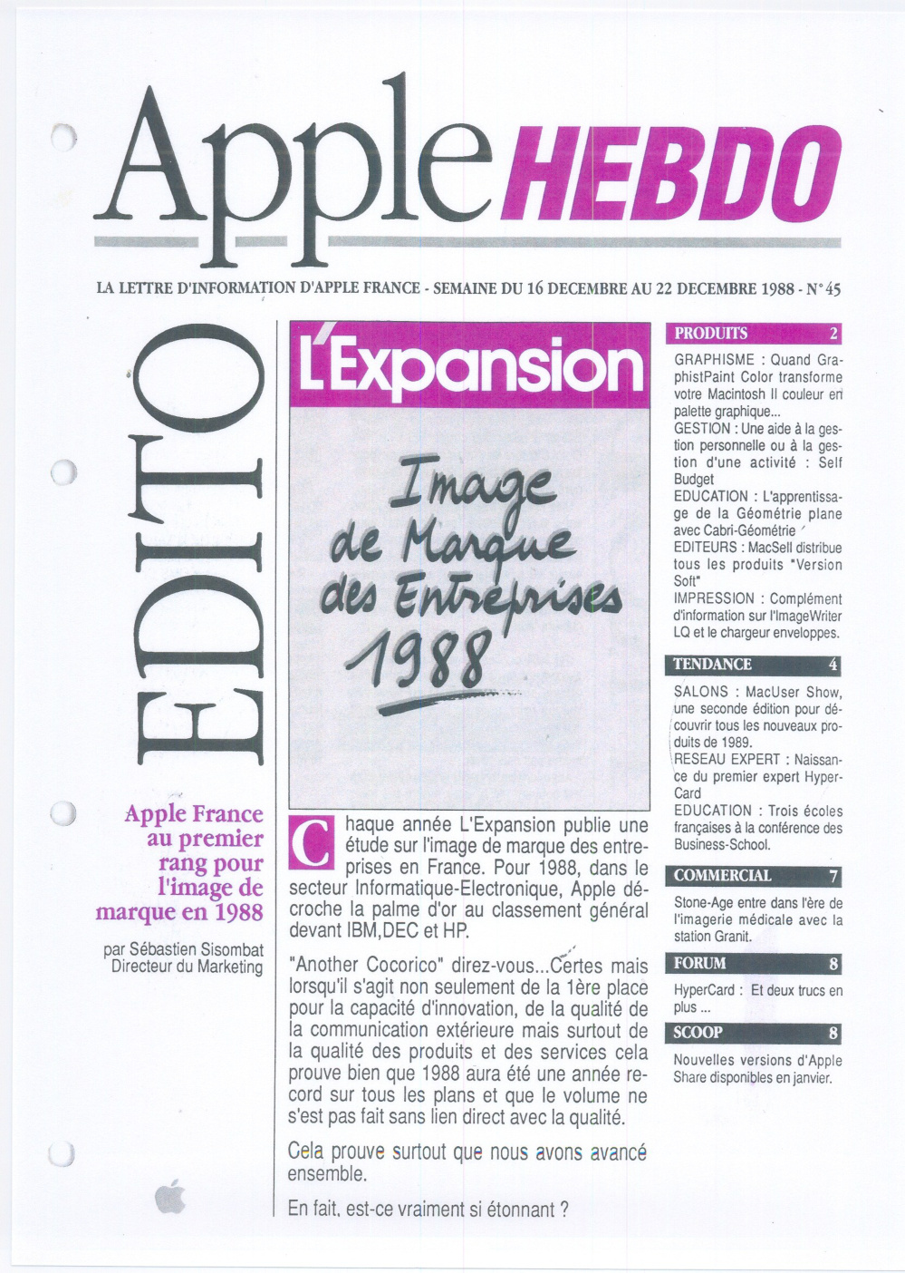 Première page de applehebdo numero45