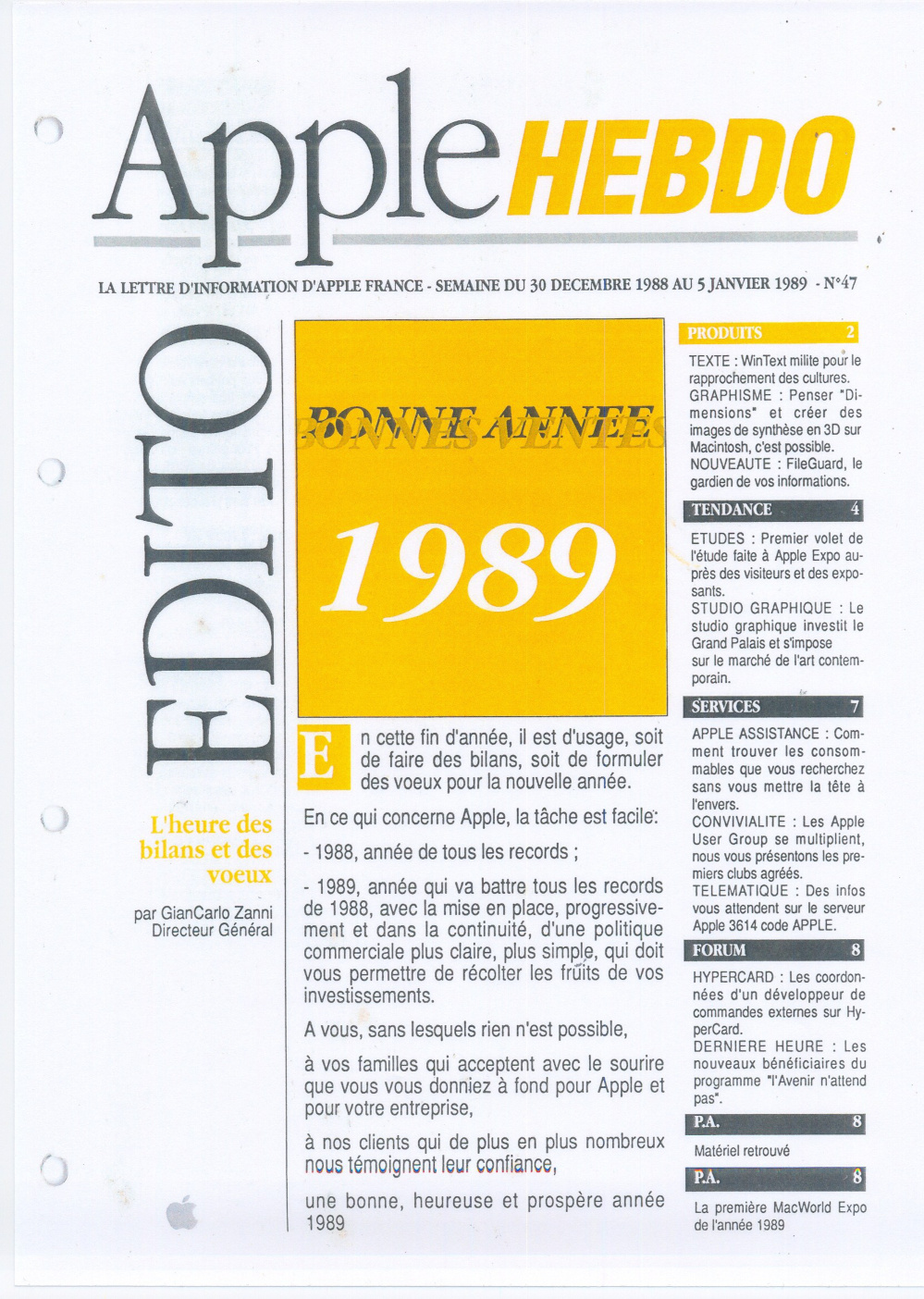 Première page de applehebdo numero47