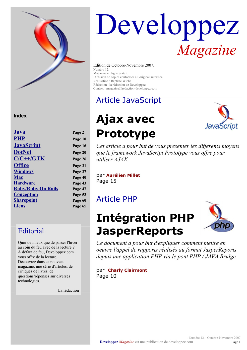 Première page de developpezmag numero12