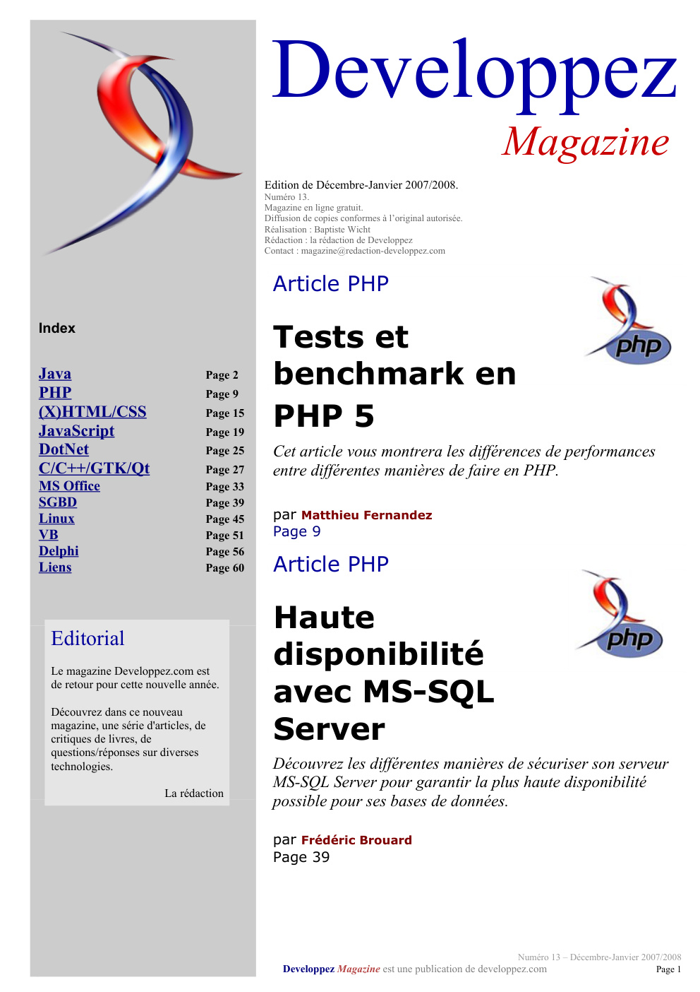 Première page de developpezmag numero13